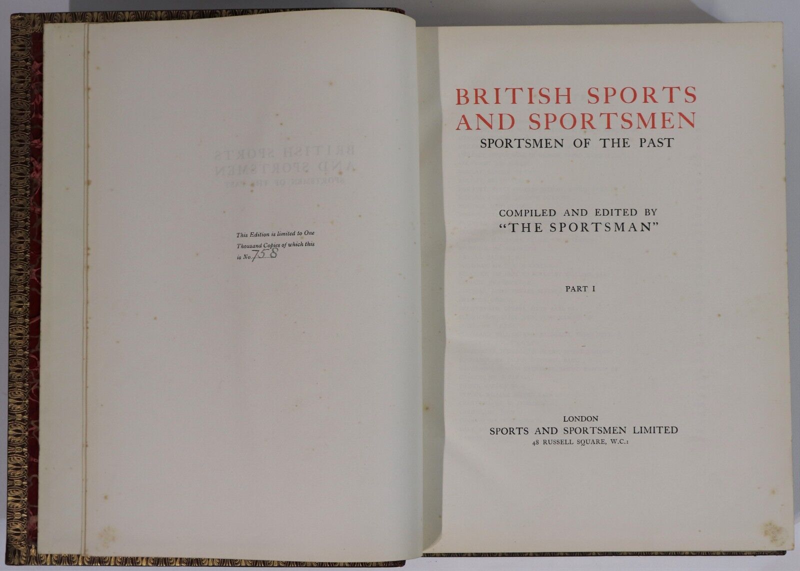 c1920 British Sports & Sportsmen Antique British Sports History Book Leather