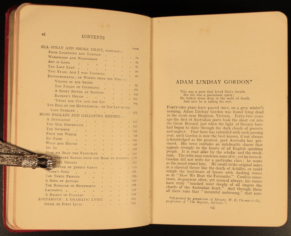 1913 Poetical Works Of Adam Lindsay Gordon Antique Australian Poetry Book