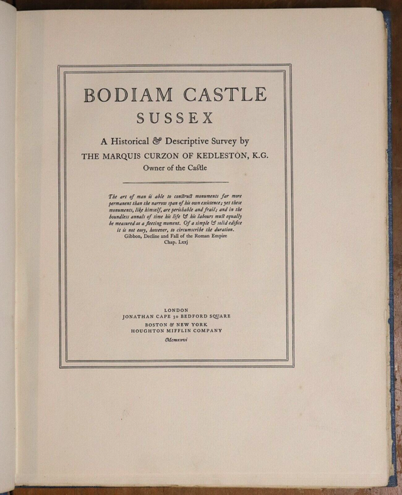 1926 Bodiam Castle: Sussex Marquis of Curzon Antique British Architecture Book