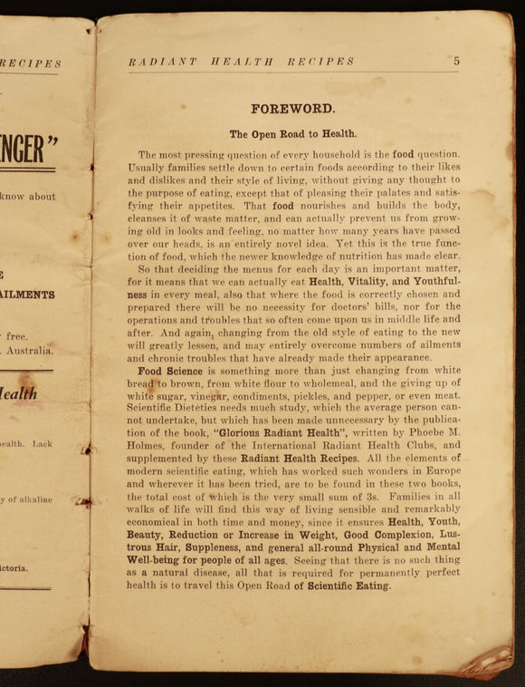 1941 Radiant Health Recipes Antique Australian Cook Book Mary L. Nicholls