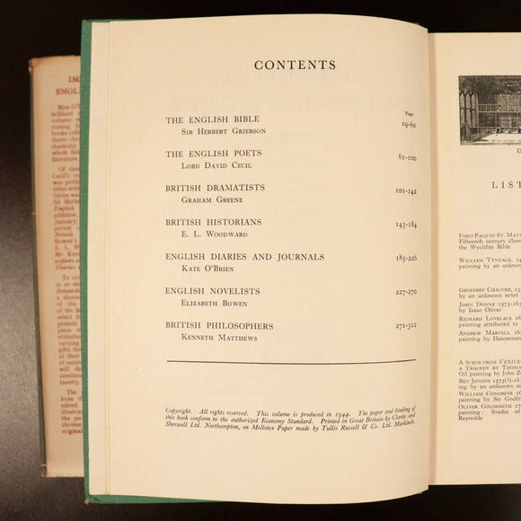 1944 Impressions Of English Literature Antique British History Reference Book
