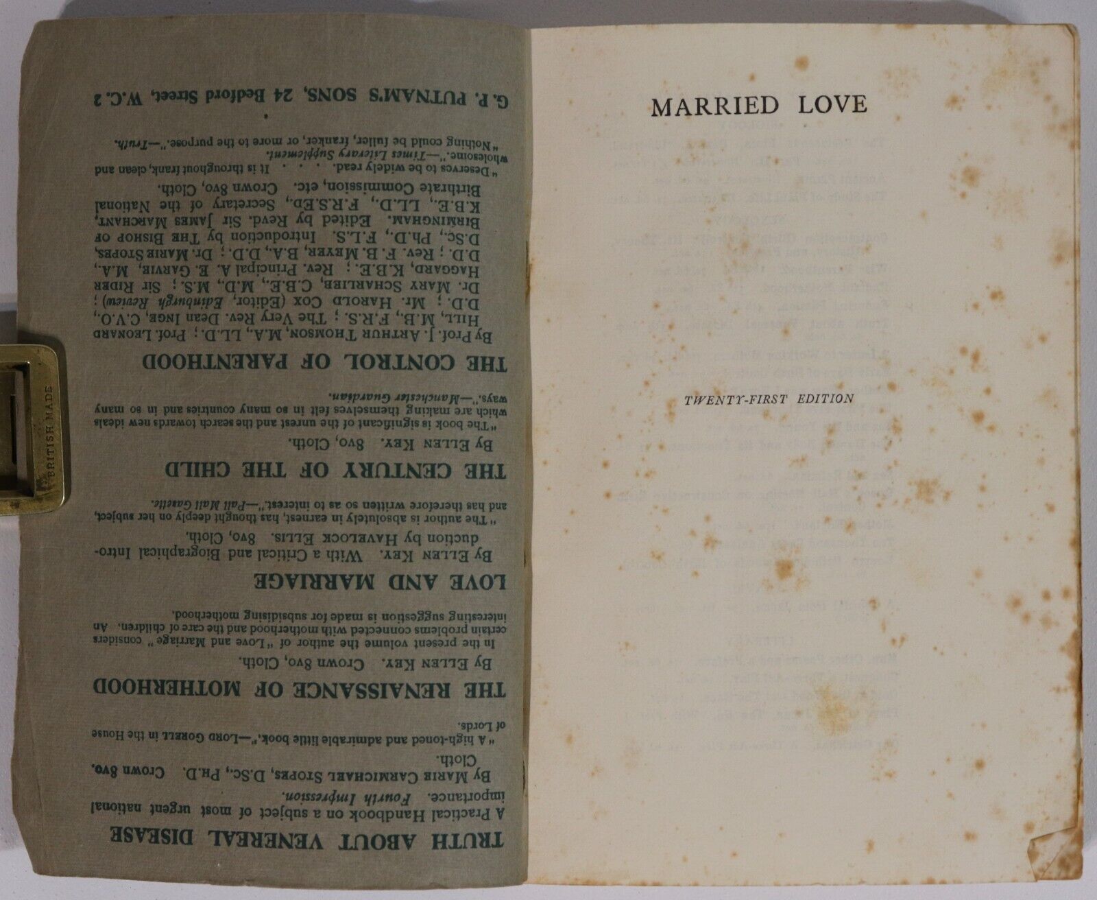 1933 Married Love by Dr Marie Stopes Antique Sex Psychology Reference Book