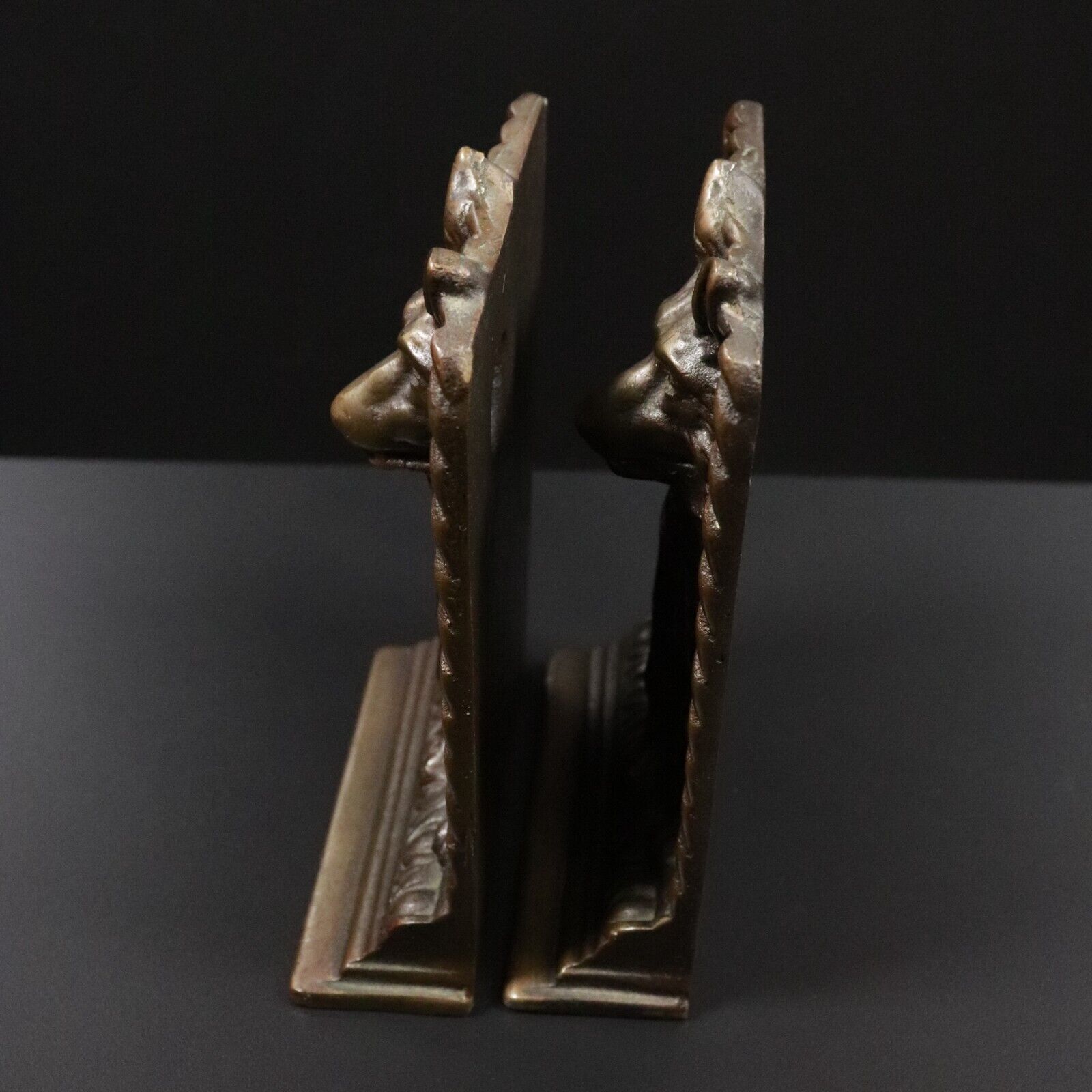 c1930's Wolf Themed Book Ends Antique Cast Brass Bookends Natural History