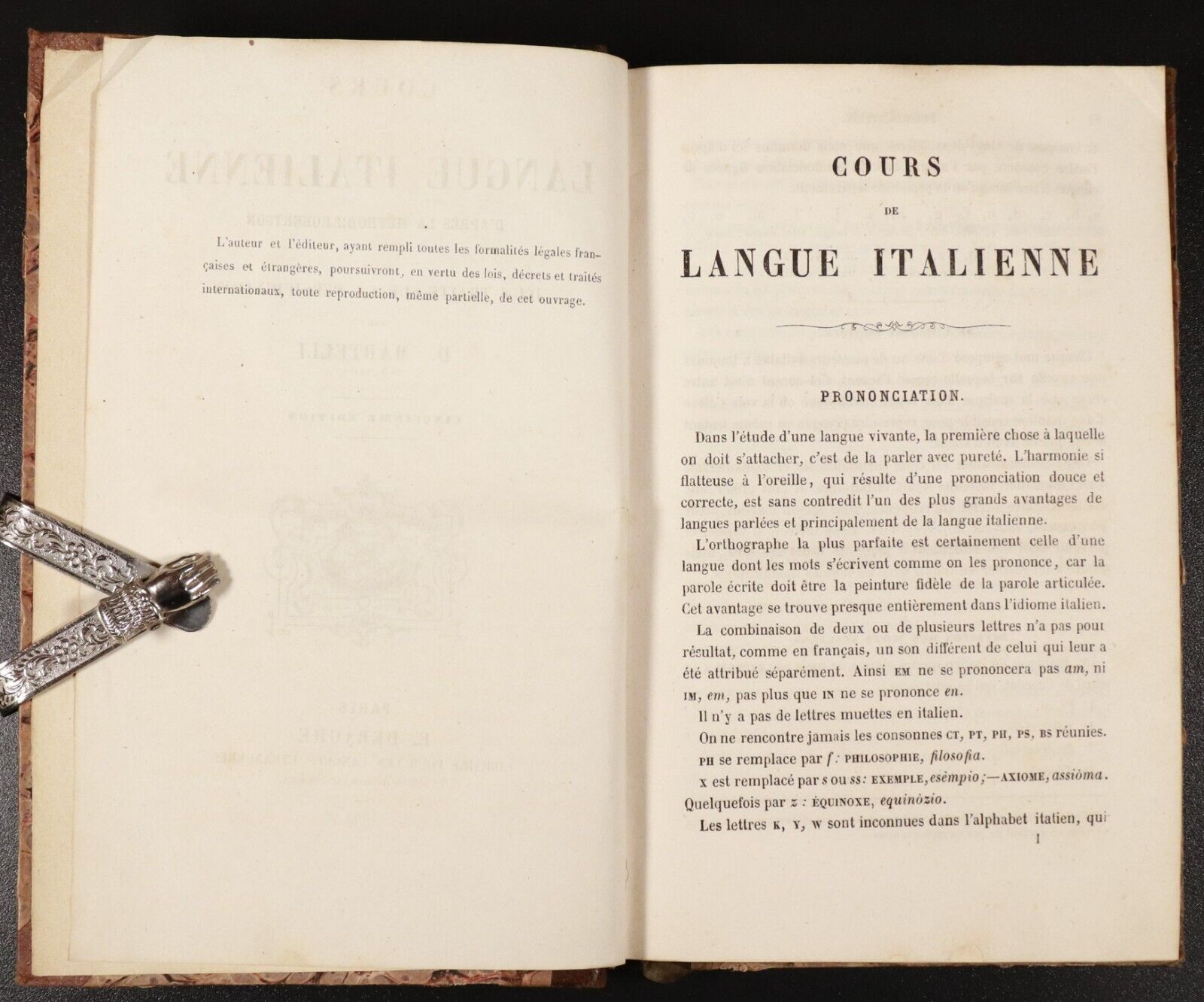 1862 Cours de Langue Italienne French Italian Antiquarian Language Book Martelli