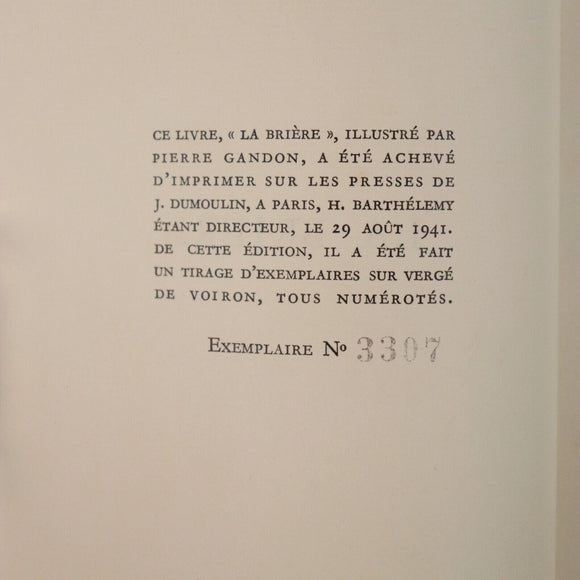 1941 La Briere by A. De Chateaubriant Ltd Ed. French Fiction Book Fine Binding
