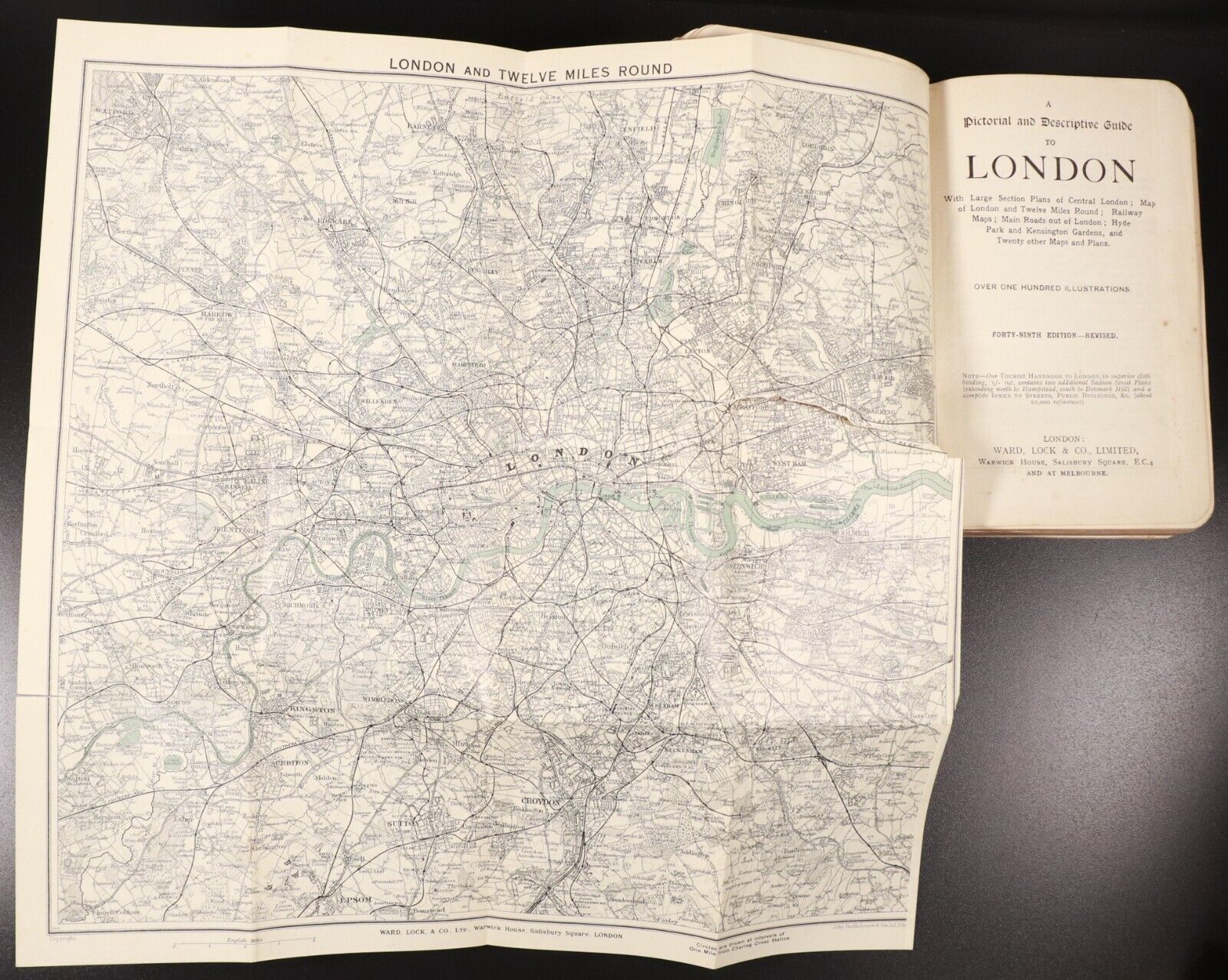 1932 Guide To London: Ward Lock & Co Antique Travel Guide Book w/Maps