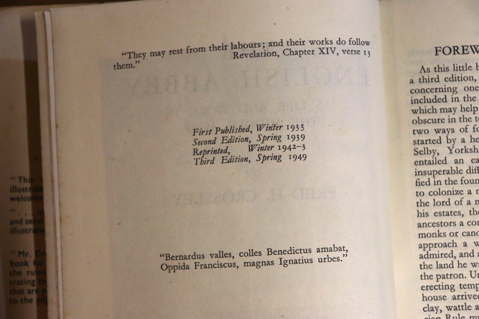 1949 The English Abbey In The Middle Ages F. Crossley British Architecture Book