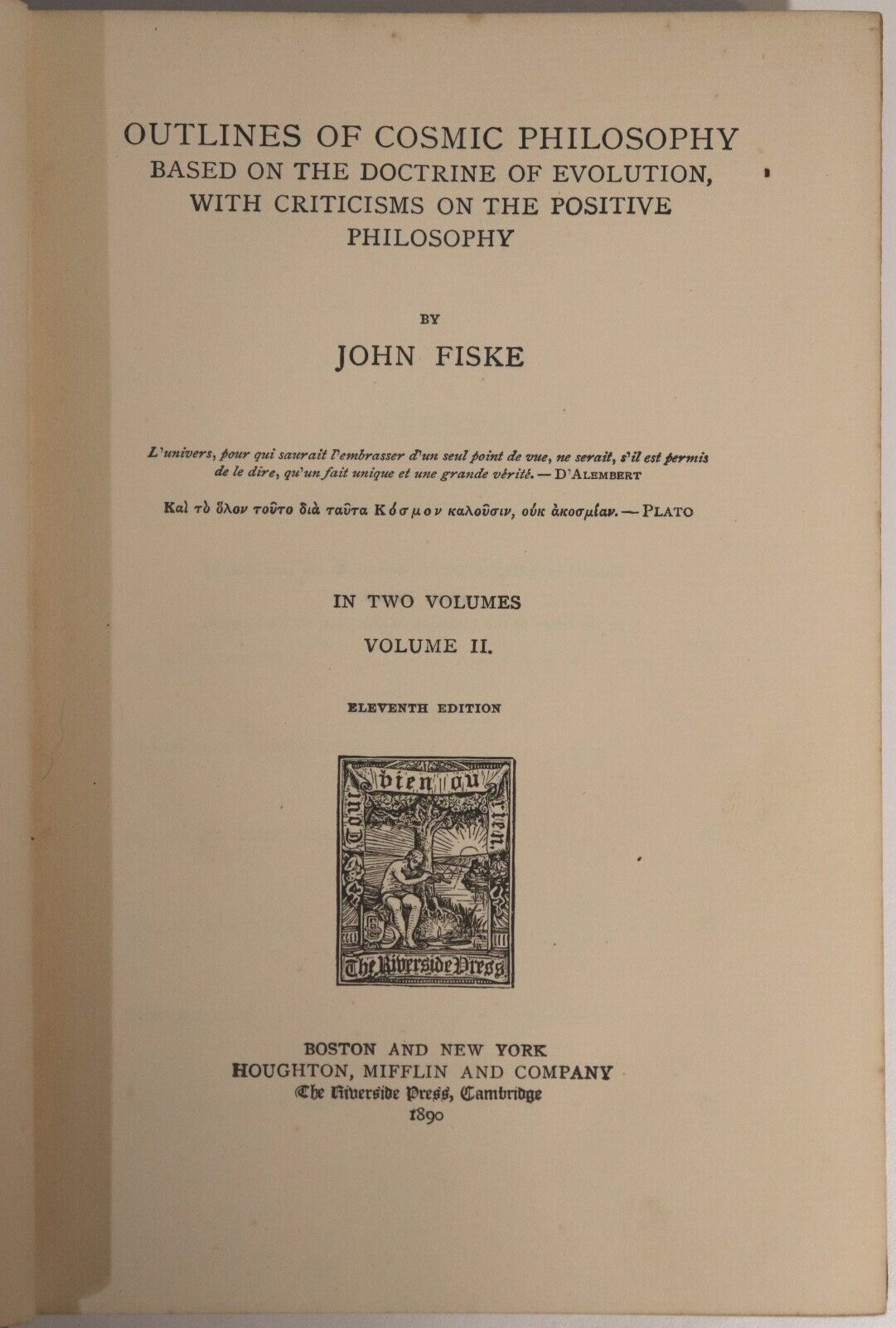 1890 2vol Outlines Of Cosmic Philosophy by J. Fiske Antique Philosophy Book Set