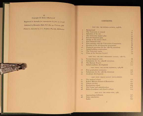 Monash University First Ten Years 1968 Australian History Book SIGNED LETTER