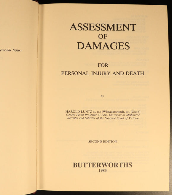 Assessment Of Damages Personal Injury by Harold Luntz 1983 Legal Reference Book