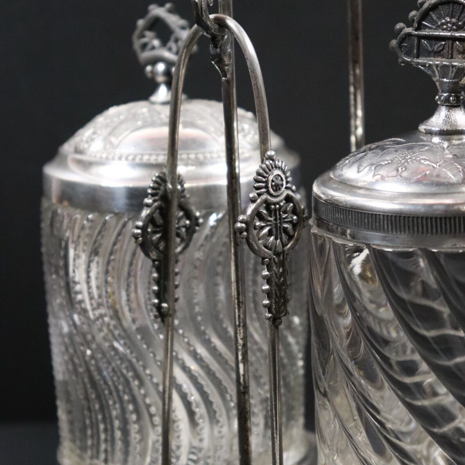 Rogers Smith & Co Victorian Antique Glass & Pewter Pickle Serving Jars c1895 USA