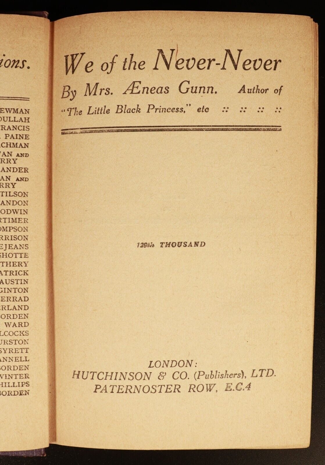 c1920 We Of The Never-Never by Mrs Aeneas Gunn Antique Australian Fiction Book