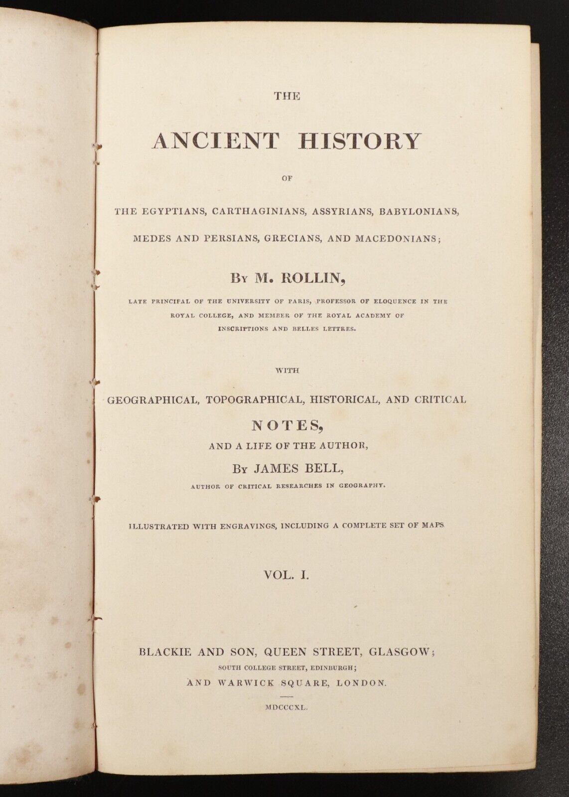 1840 2vol Ancient History Of Egyptians, Persians by M. Rollin Antiquarian Books