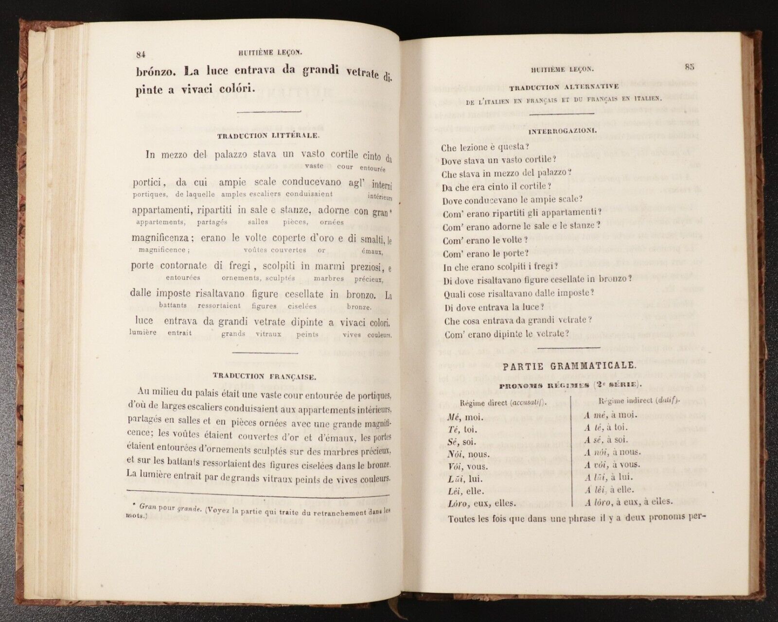 1862 Cours de Langue Italienne French Italian Antiquarian Language Book Martelli