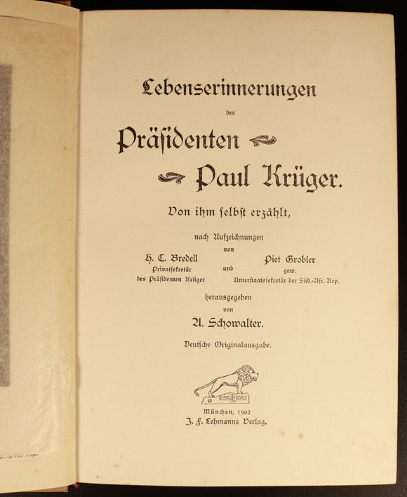 1902 Im Kampf um Sud-Afrika Paul Kruger Antique World History Book In German 1st
