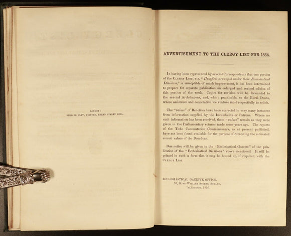 1856 The Clergy List For 1856 Antiquarian British Religious History Book