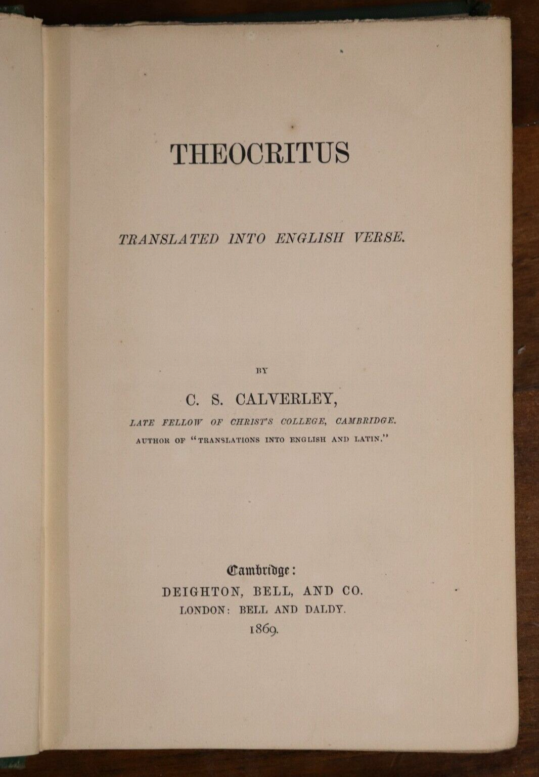 1869 Theocritus by C.S. Calverley Antique Greek Poetry & Philosophy Book