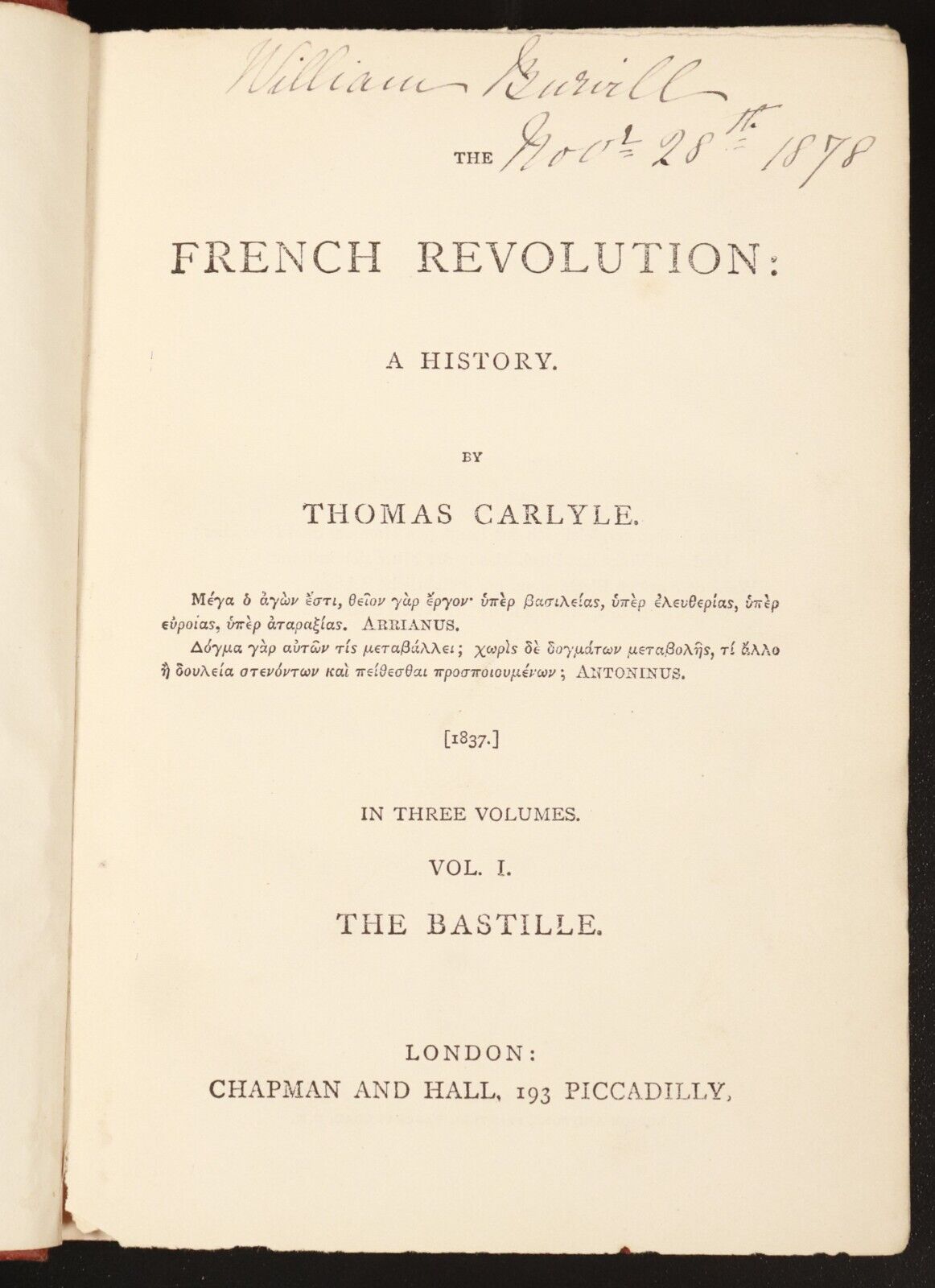 c1875 3vol The French Revolution History by Thomas Carlyle Antiquarian Book Set