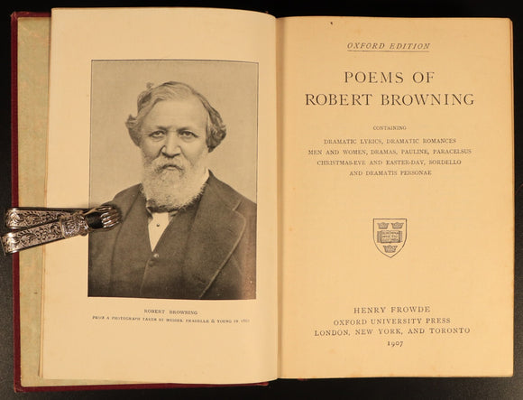 1907 Poems Of Robert Browning Antique British Poetry Book Oxford Edition