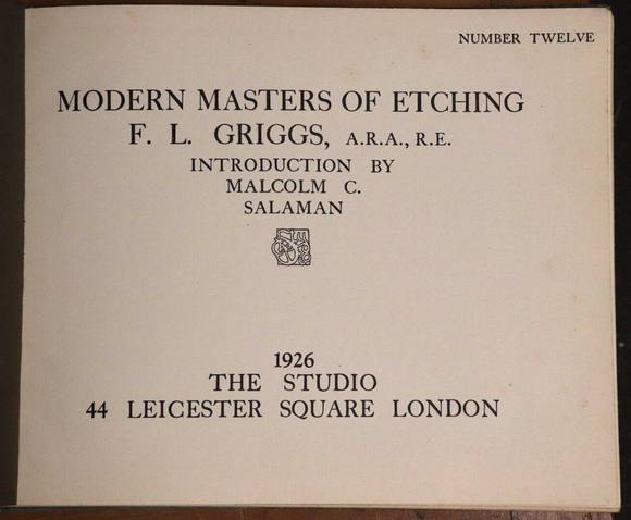 1926 Modern Masters Of Etching: FL Griggs Antique Art History Book