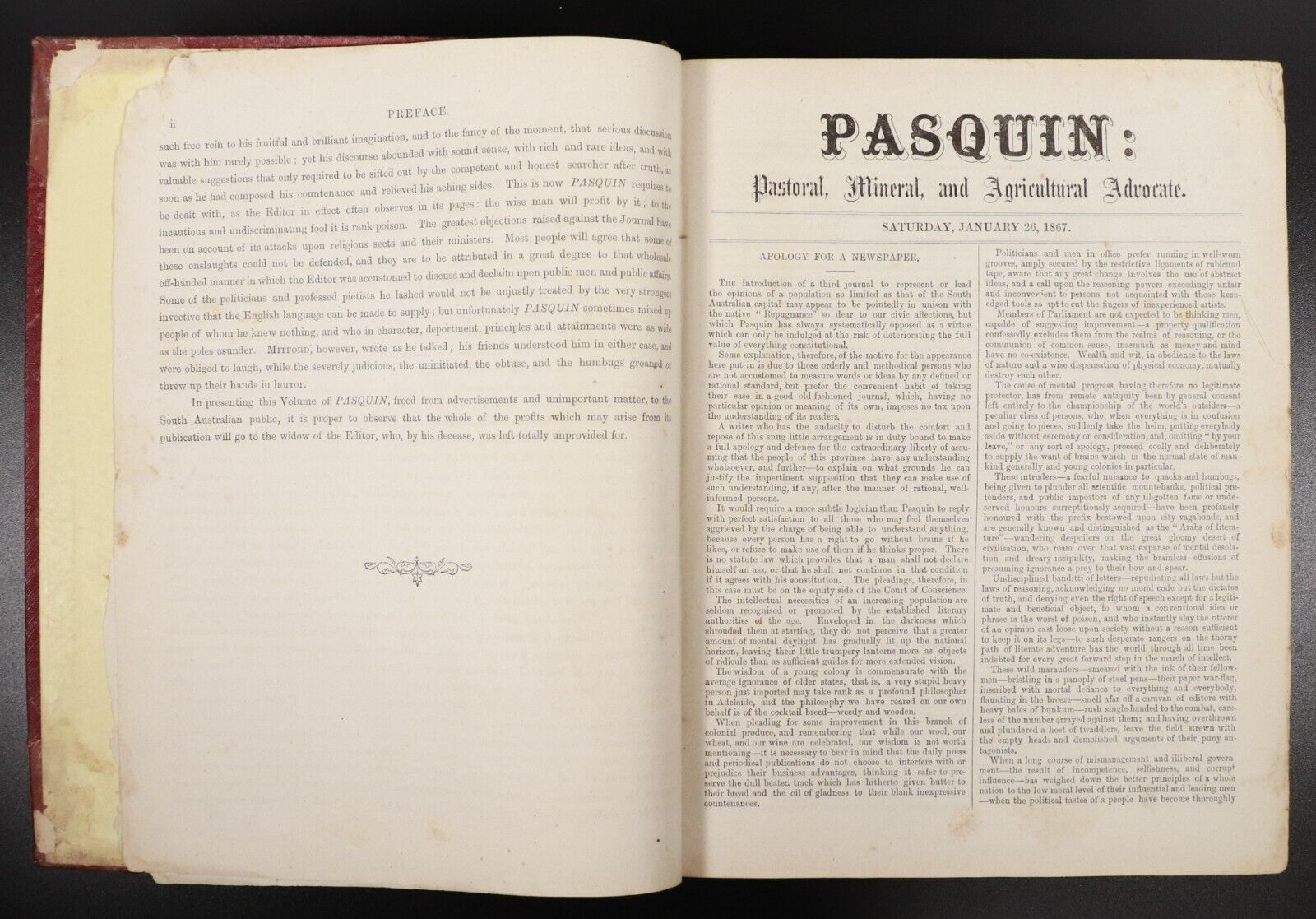 1882 Pasquin Newspaper Antiquarian South Australian News Journal Book 1867-1869