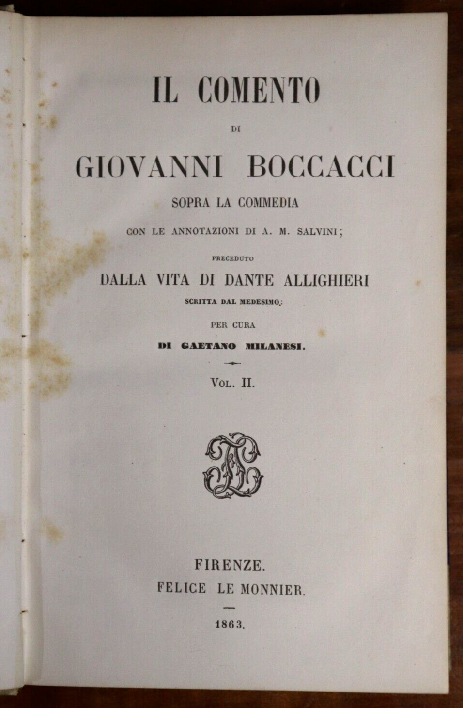 1863 2vol Il Comento Di Giovanni Boccacci Antiquarian Italian History Books