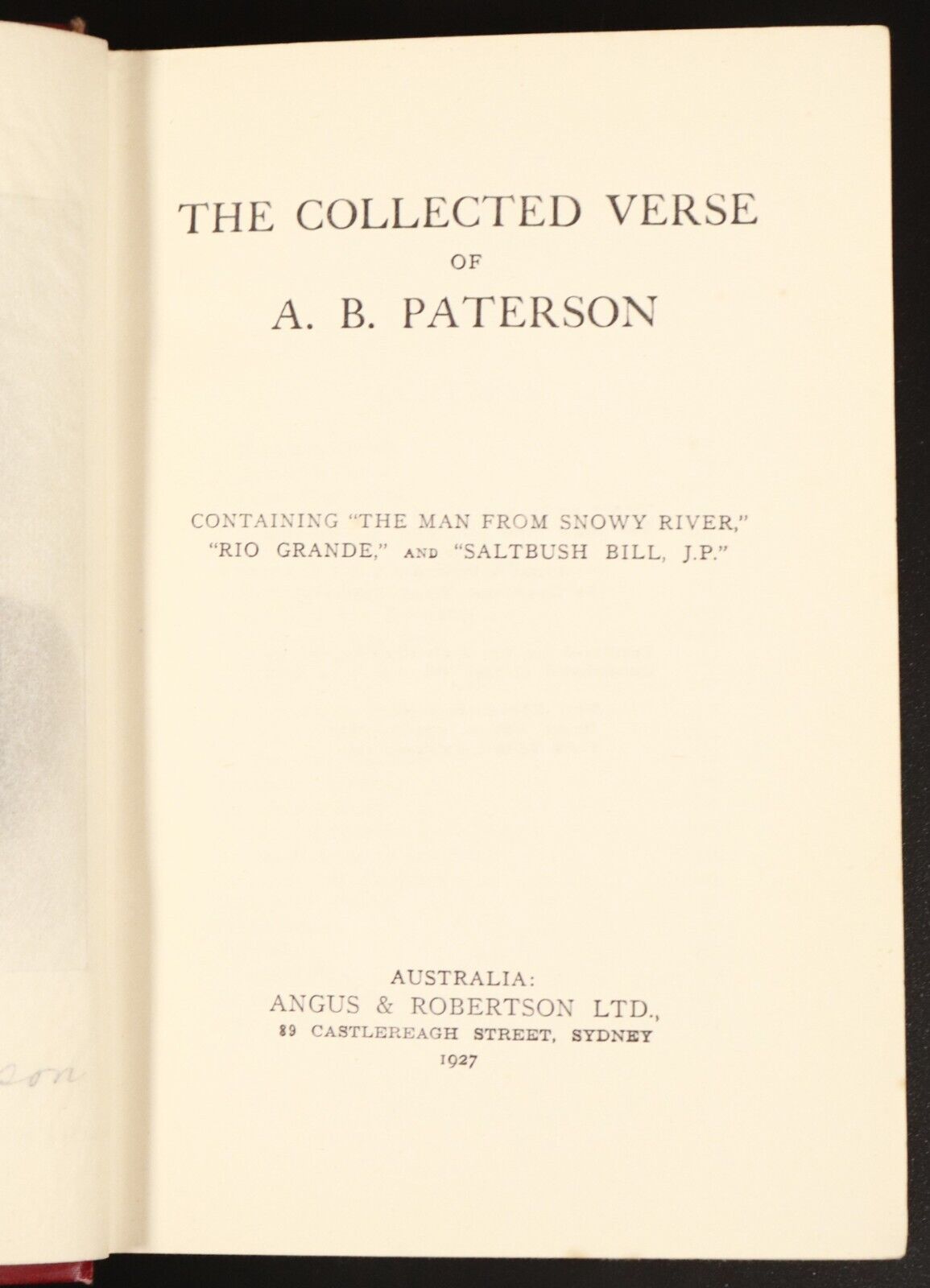 1927 The Collected Verse Of A.B. Paterson Antique Australian Poetry Book 3rd Ed