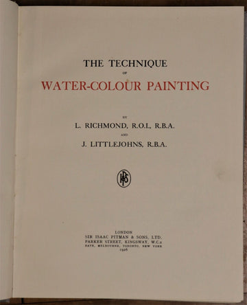 1926 The Technique Of Water-Colour Painting Antique British Art Reference Book - 0