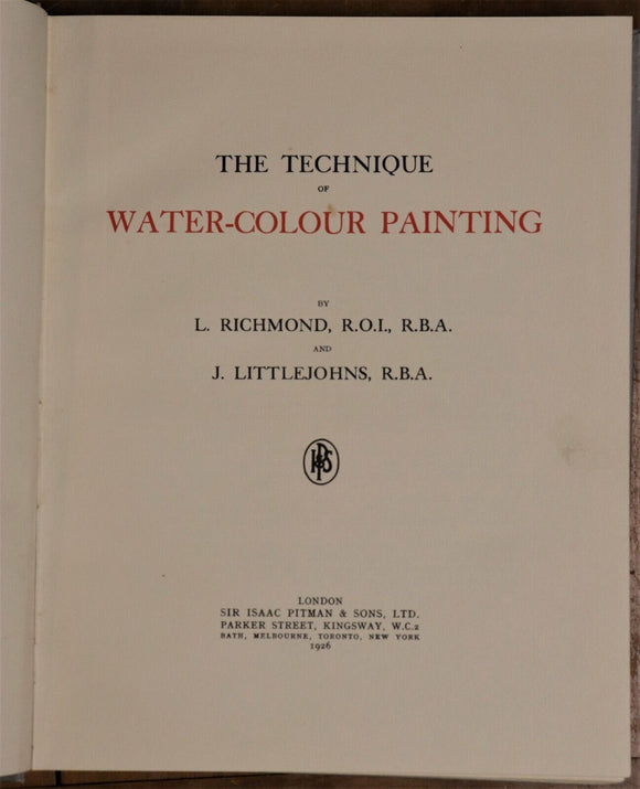 1926 The Technique Of Water-Colour Painting Antique British Art Reference Book