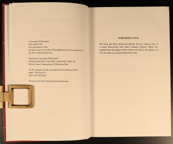 Indian Mutiny East India Company Register 1858 Military History Book Savannah