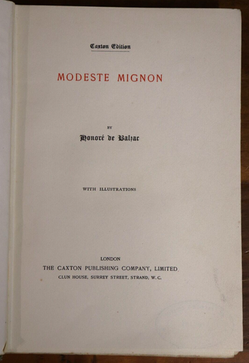 1896 Modeste Mignon by Honoré de Balzac Antique French Fiction Biography Book - 0