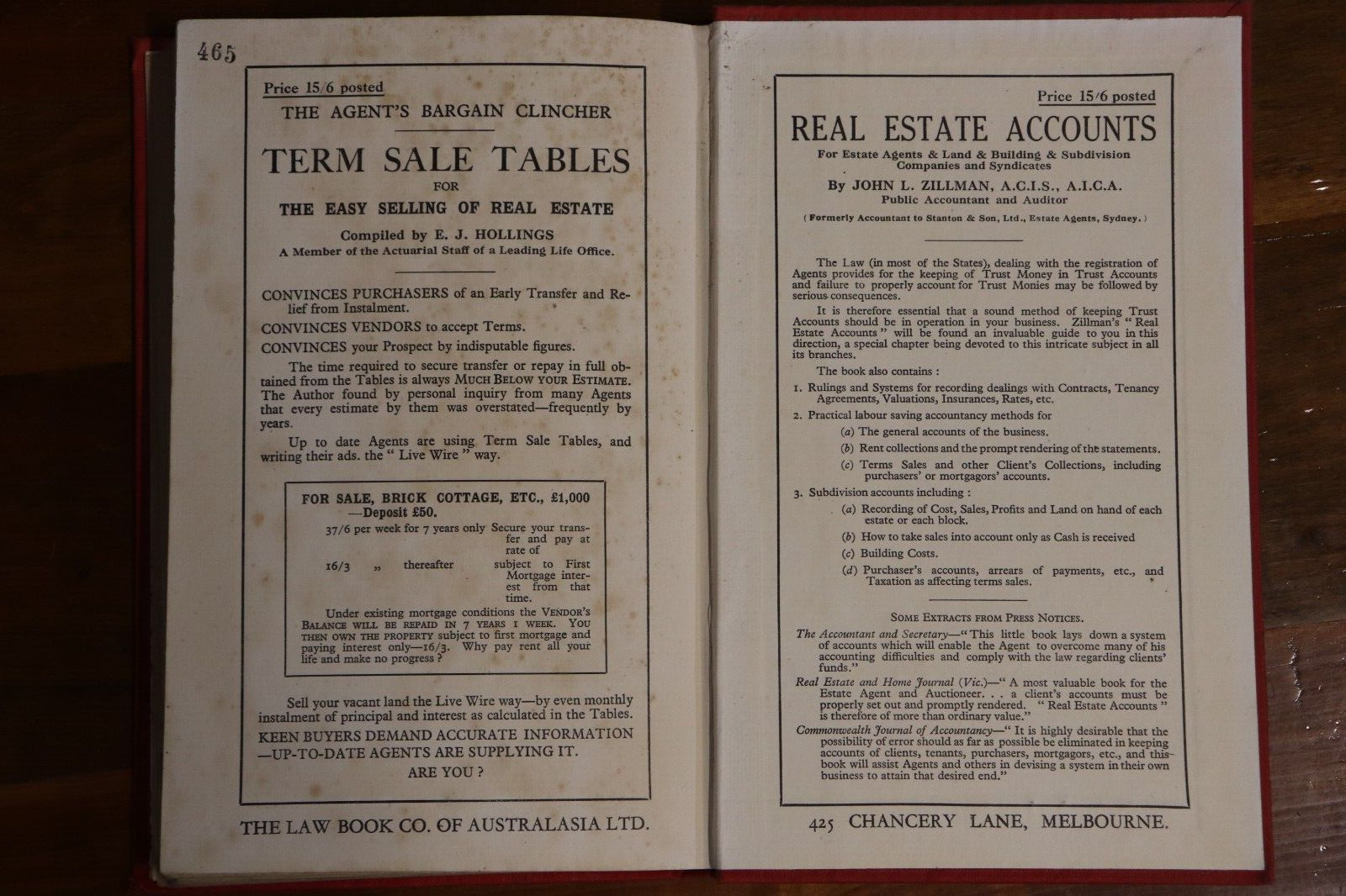 1925 The Law Relating To Estate Agents & Auctioneers Australian History Book