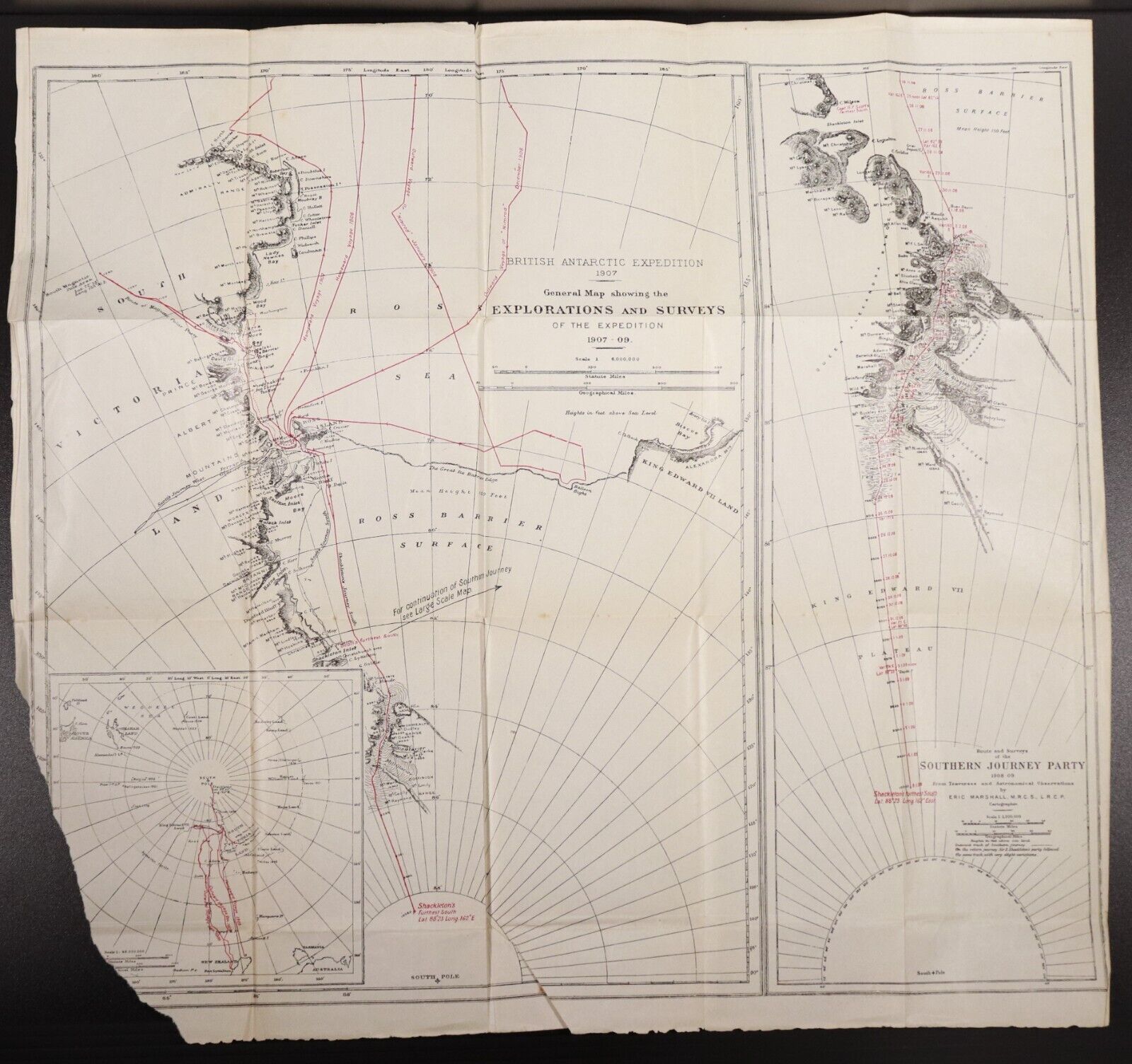 1911 The Heart Of The Antarctic Ernest Shackleton Antique Exploration Book Map