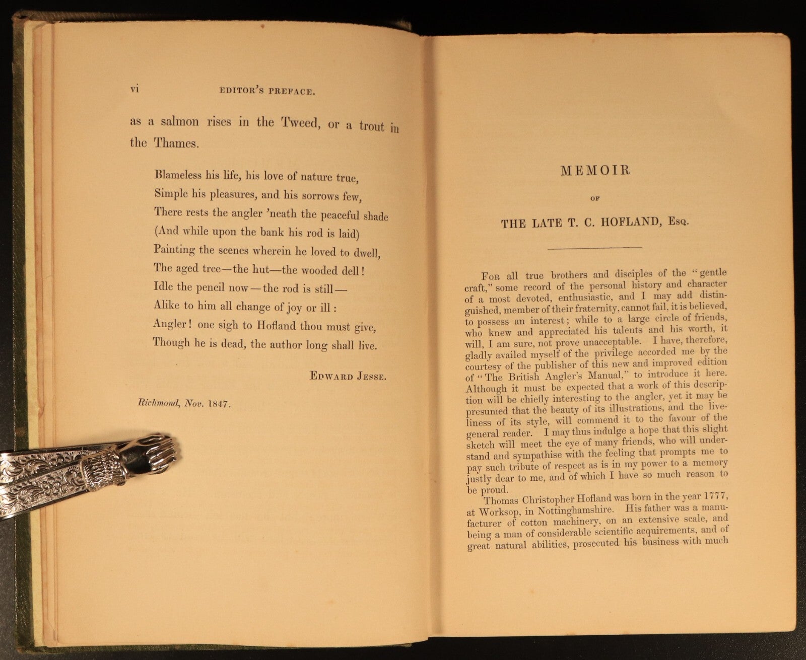 1848 The British Anglers Manual by TC Hofland Antique1st Edition Fishing Book
