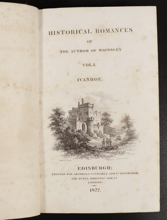 1822 6vol Historical Romances by Walter Scott Antiquarian Fiction Book Set