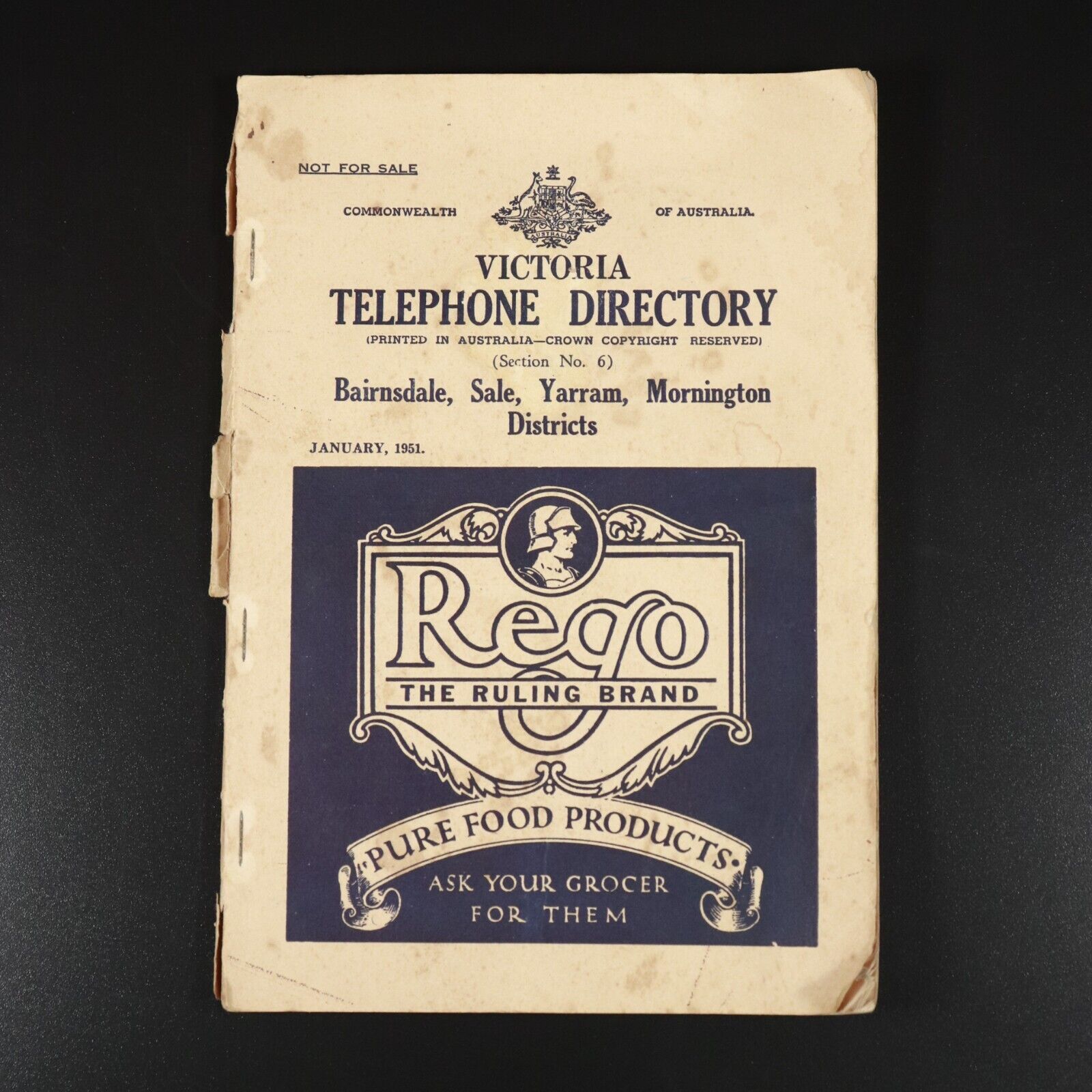 1951 Victoria Telephone Directory Local History Book Bairnsdale Sale Mornington