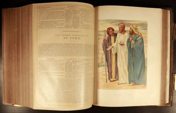 c1880 The Holy Bible Commentaries Of Scott & Henry Antiquarian Illustrated Bible