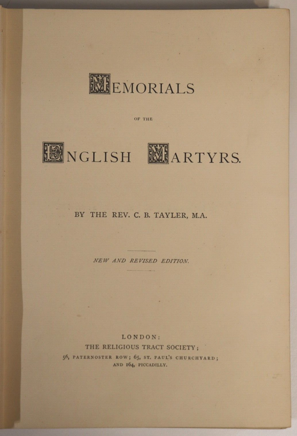 c1860 Memorials Of The English Martys Antique British History & Literature Book