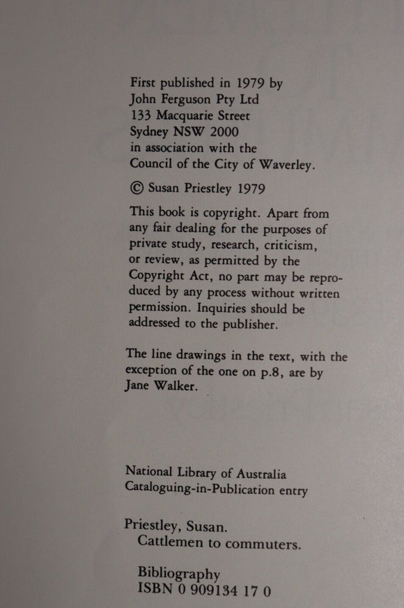 1979 Cattlemen To Commuters: Waverley Australian Local History Book Melbourne