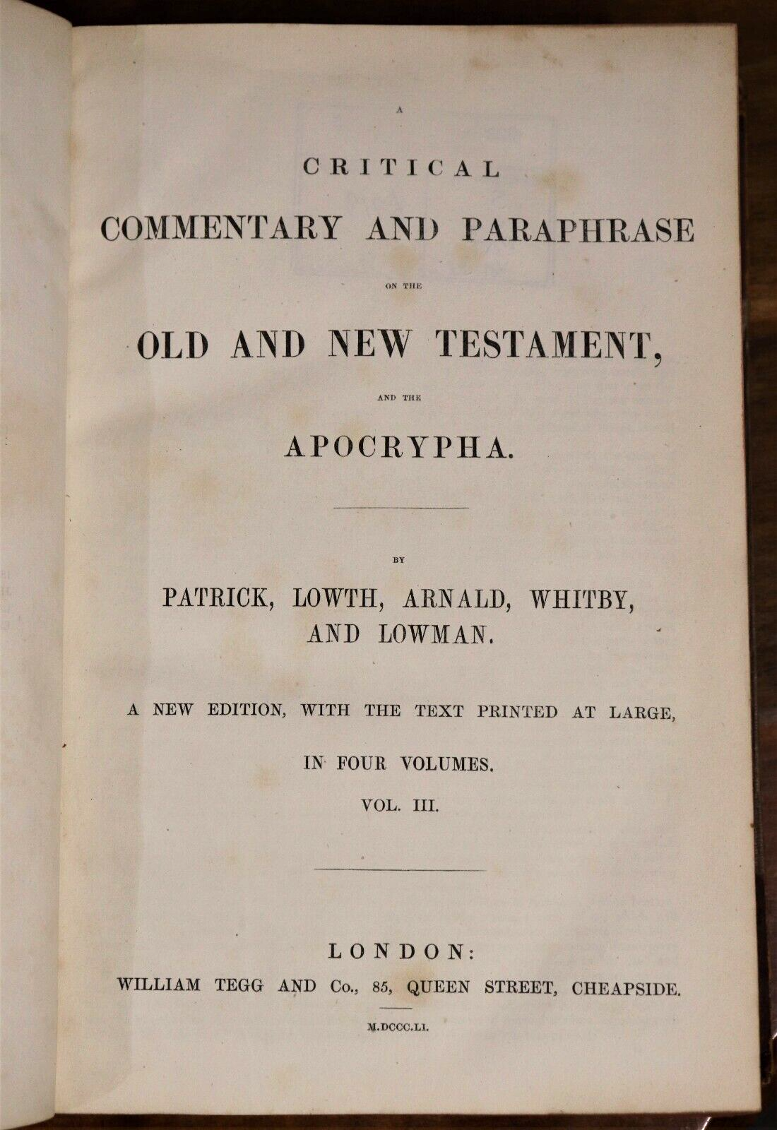 1851 3vol Commentary On Old & New Testament & Apocrypha Antiquarian Books