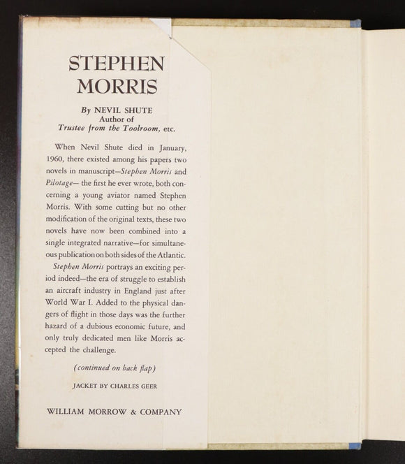 1961 Stephen Morris by Nevil Shute Vintage British Fiction Book 1st US Edition