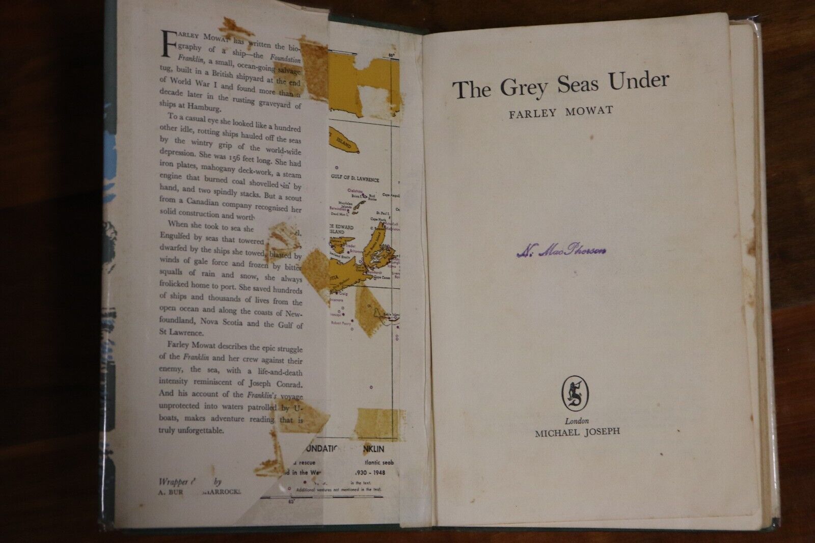 1959 The Grey Seas Under by Farley Mowat Canadian Sea Adventure Fiction Book