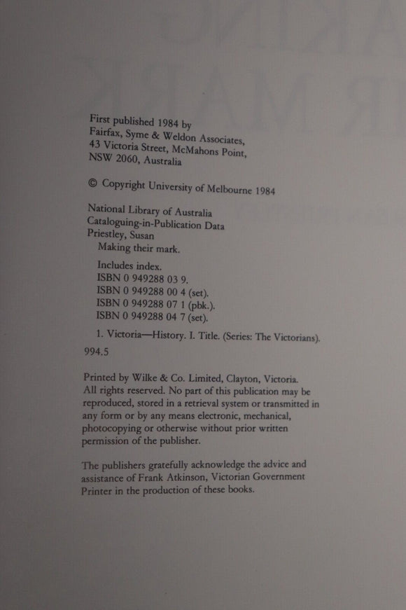 1984 The Victorians: Making Their Mark Australian History Book 1st Edition