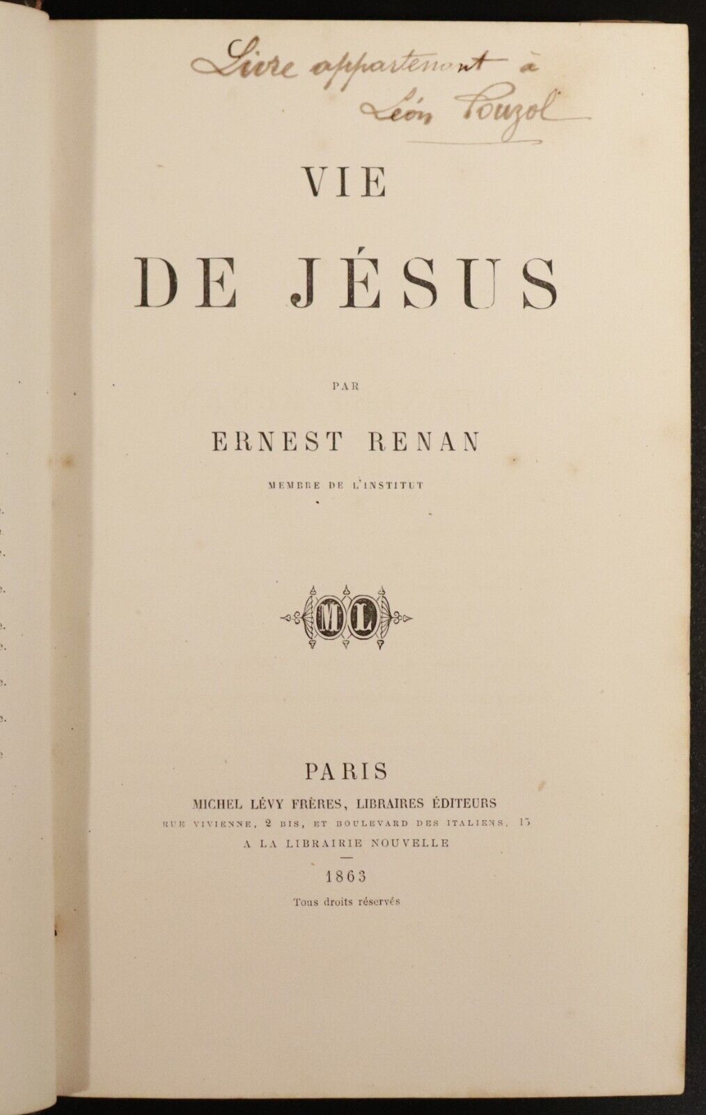 1863 Vie De Jesus by Ernest Renan Antique French Religion & Theology Book