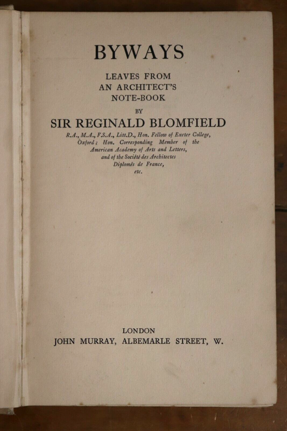 1929 Byways: Leaves From An Architects Notebook 1st Ed Antique Architecture Book