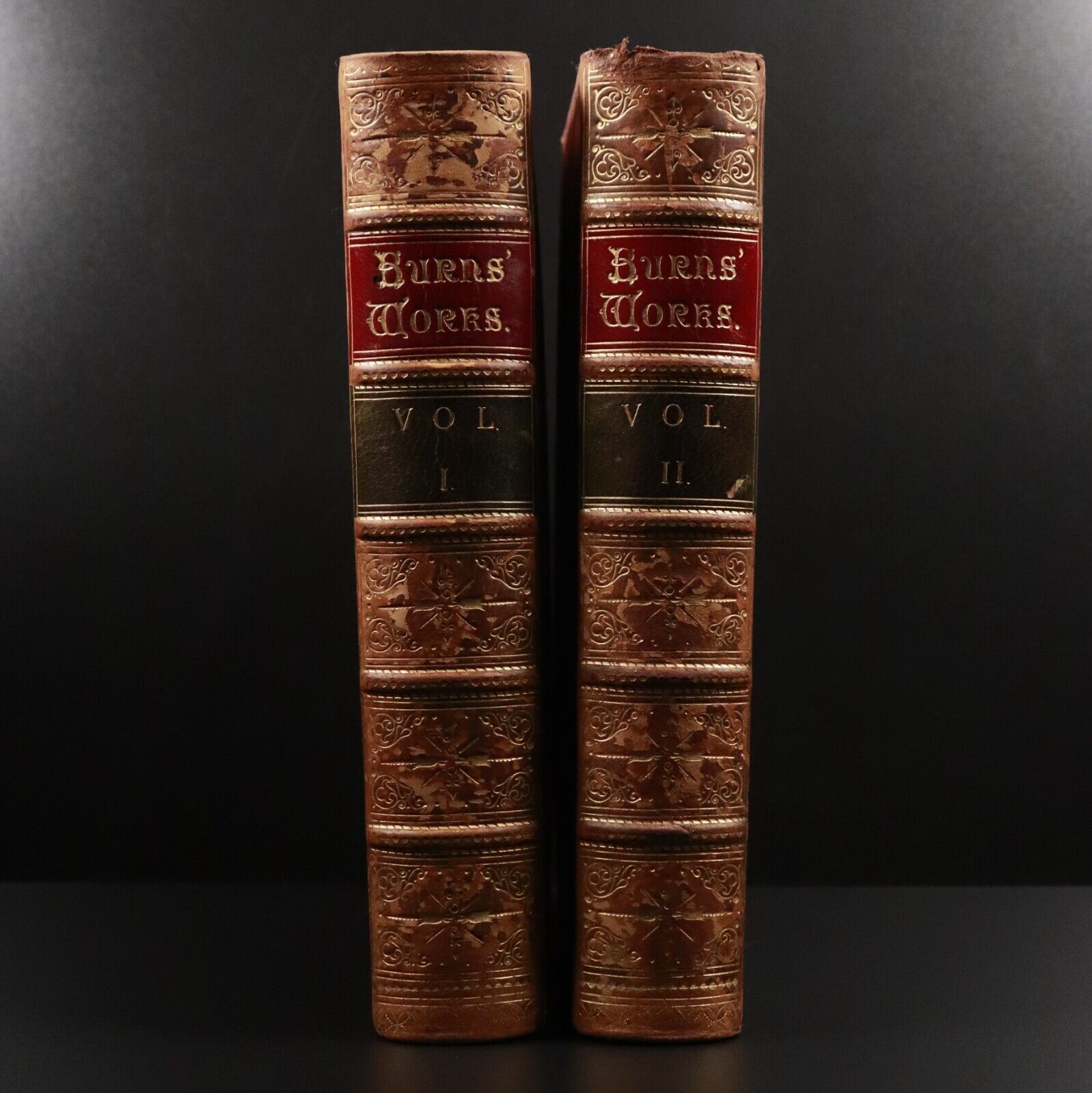 1887 2vol Poetical Works Of Robert Burns Antique History Book Set Leather Bind