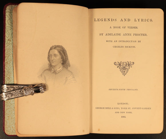 1892 Legends & Lyrics by Adelaide Anne Procter Antique British Poetry Book