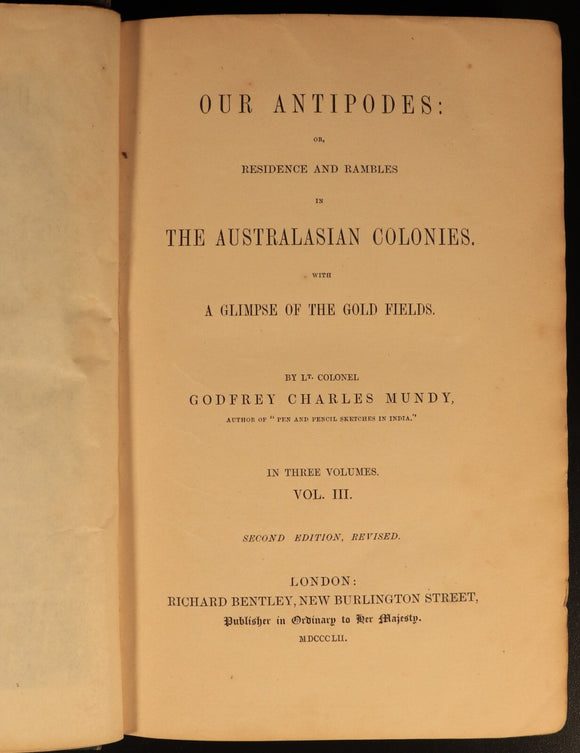 1852 Our Antipodes Australasian Colonies Antiquarian Australian History Books