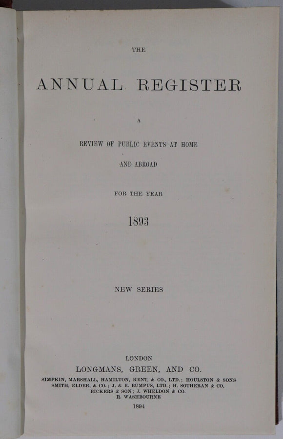 c1876 8vol The Annual Register For Years 1876 to 1894 Antique History Books