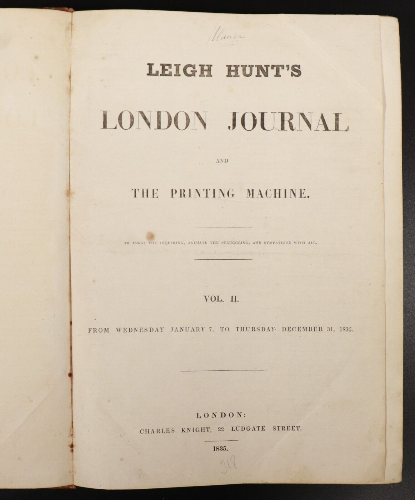 1835 Leigh Hunt's London Journal & The Printing Machine Antiquarian British Book